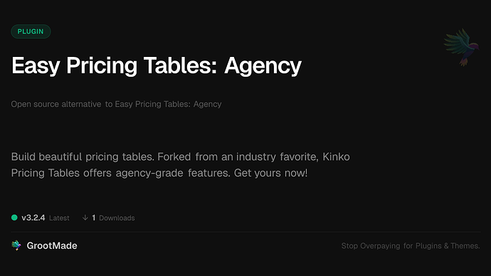 Easy Pricing Tables: Agency