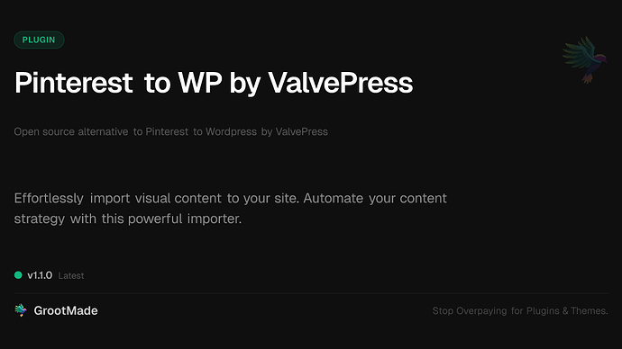 Pinterest to WP by ValvePress