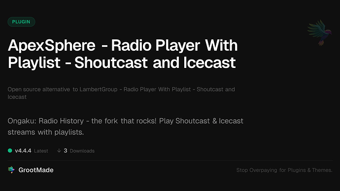 ApexSphere - Radio Player With Playlist - Shoutcast and Icecast