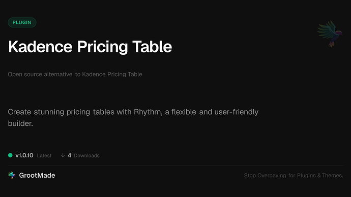 Kadence Pricing Table