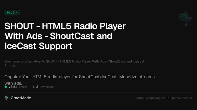 SHOUT - HTML5 Radio Player With Ads - ShoutCast and IceCast Support