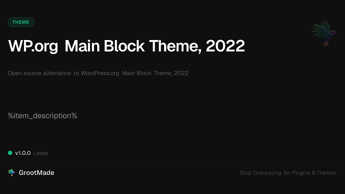 WP.org Main Block Theme, 2022