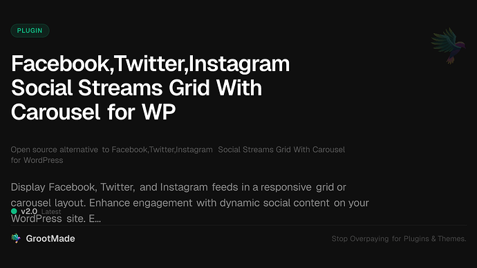 Facebook,Twitter,Instagram Social Streams Grid With Carousel for WP