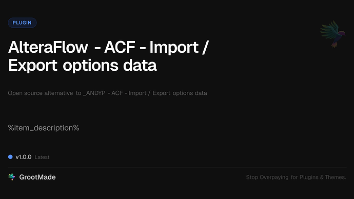 AlteraFlow - ACF - Import / Export options data