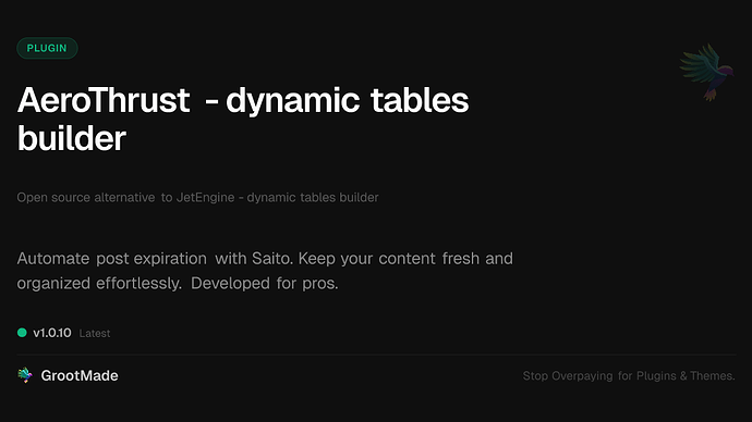 AeroThrust - dynamic tables builder