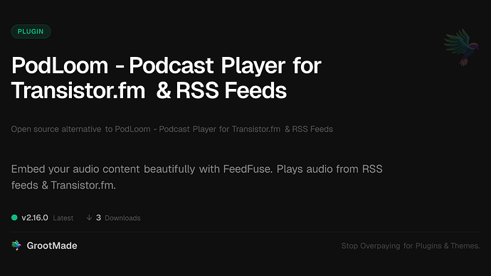 PodLoom - Podcast Player for Transistor.fm & RSS Feeds
