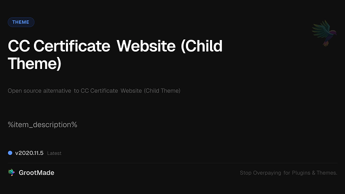 CC Certificate Website (Child Theme)