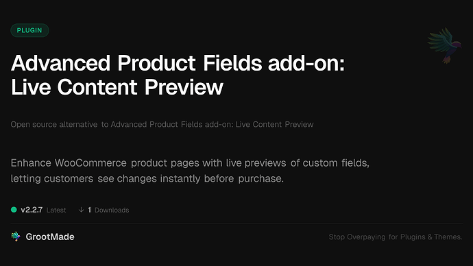 Advanced Product Fields add-on: Live Content Preview