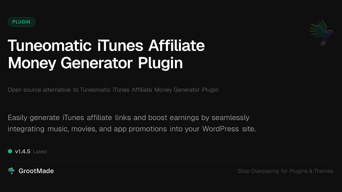 Tuneomatic iTunes Affiliate Money Generator Plugin