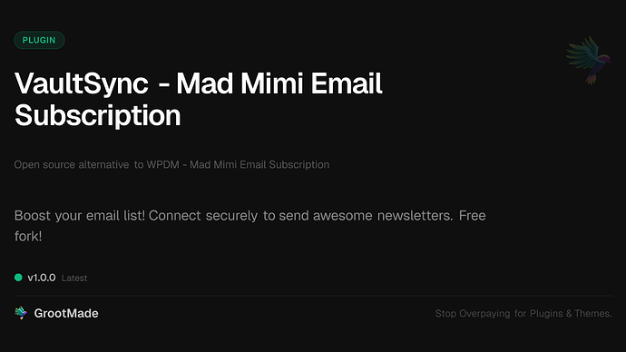 VaultSync - Mad Mimi Email Subscription
