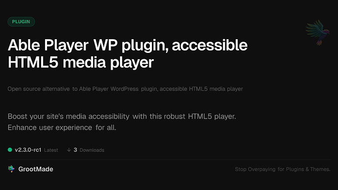 Able Player WP plugin, accessible HTML5 media player