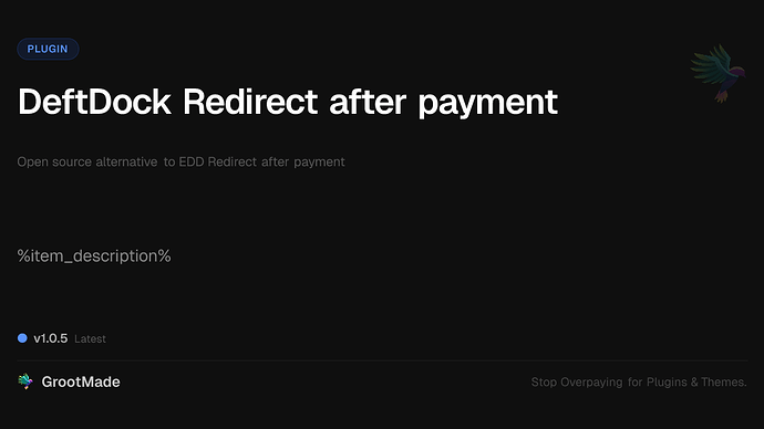 DeftDock Redirect after payment
