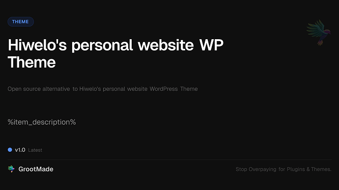 Hiwelo's personal website WP Theme