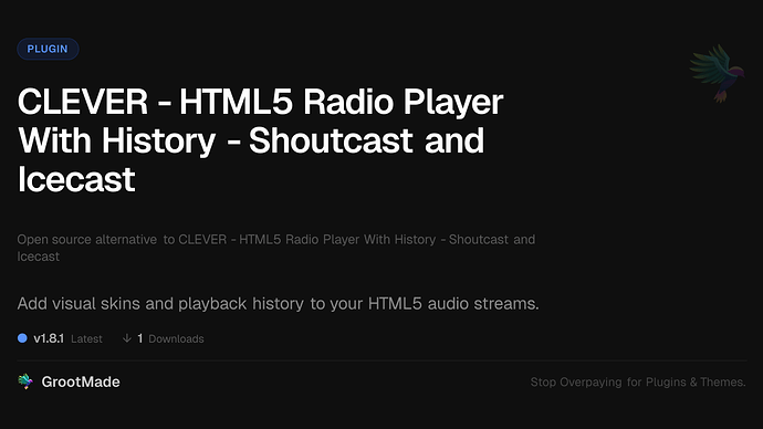 CLEVER - HTML5 Radio Player With History - Shoutcast and Icecast
