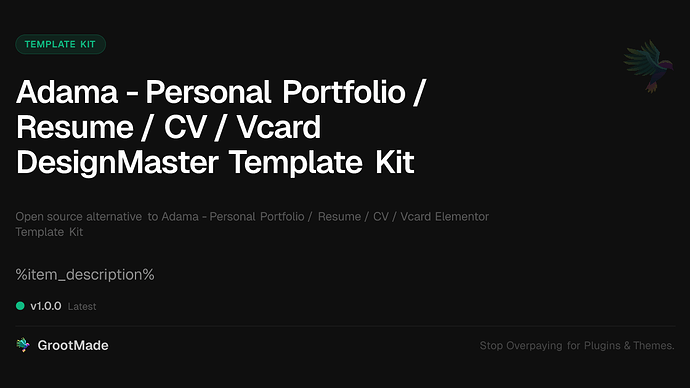 Adama - Personal Portfolio / Resume / CV / Vcard DesignMaster Template Kit