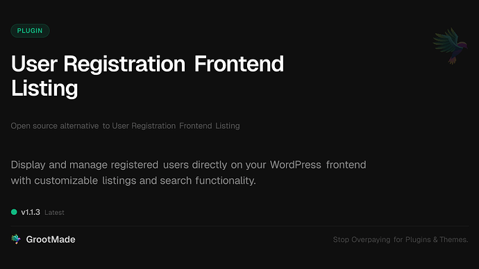 User Registration Frontend Listing
