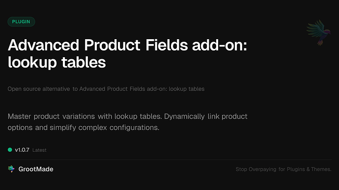 Advanced Product Fields add-on: lookup tables
