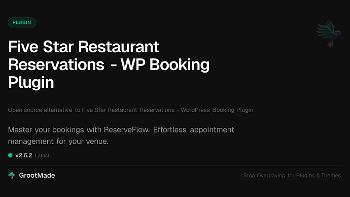 Five Star Restaurant Reservations - WP Booking Plugin