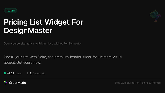 Pricing List Widget For DesignMaster
