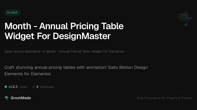 Month - Annual Pricing Table Widget For DesignMaster
