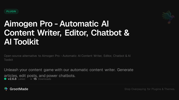 Aimogen Pro - Automatic AI Content Writer, Editor, Chatbot & AI Toolkit