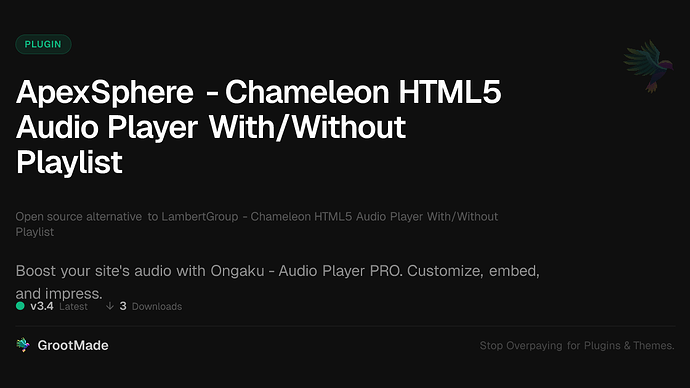 ApexSphere - Chameleon HTML5 Audio Player With/Without Playlist