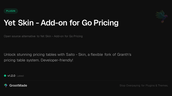 Yet Skin - Add-on for Go Pricing