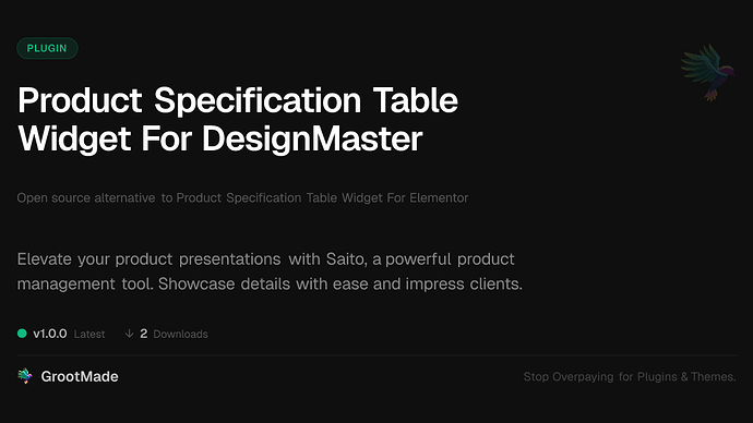 Product Specification Table Widget For DesignMaster