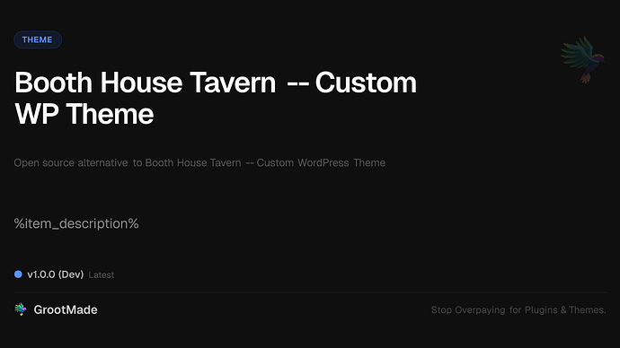 Booth House Tavern -- Custom WP Theme