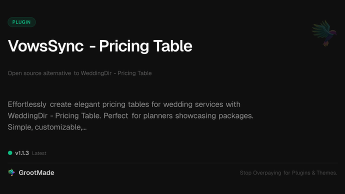VowsSync - Pricing Table