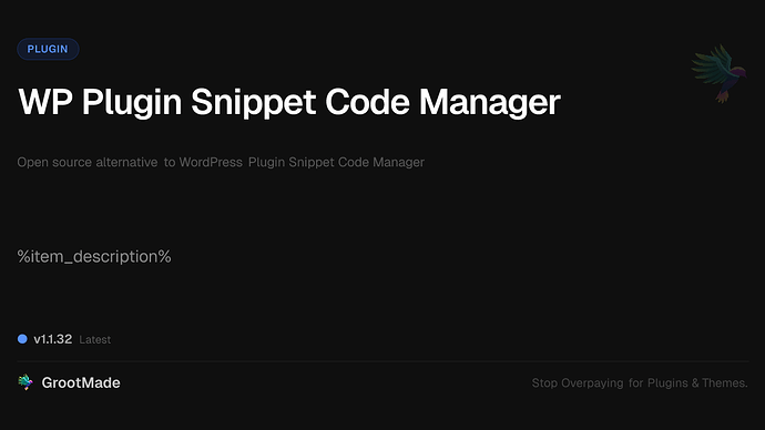 WP Plugin Snippet Code Manager