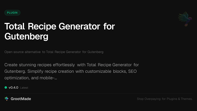 Total Recipe Generator for Gutenberg