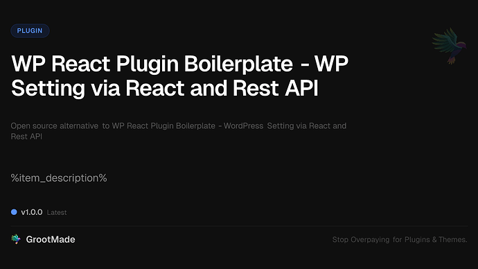 WP React Plugin Boilerplate - WP Setting via React and Rest API