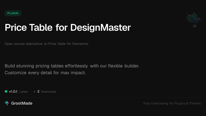 Price Table for DesignMaster